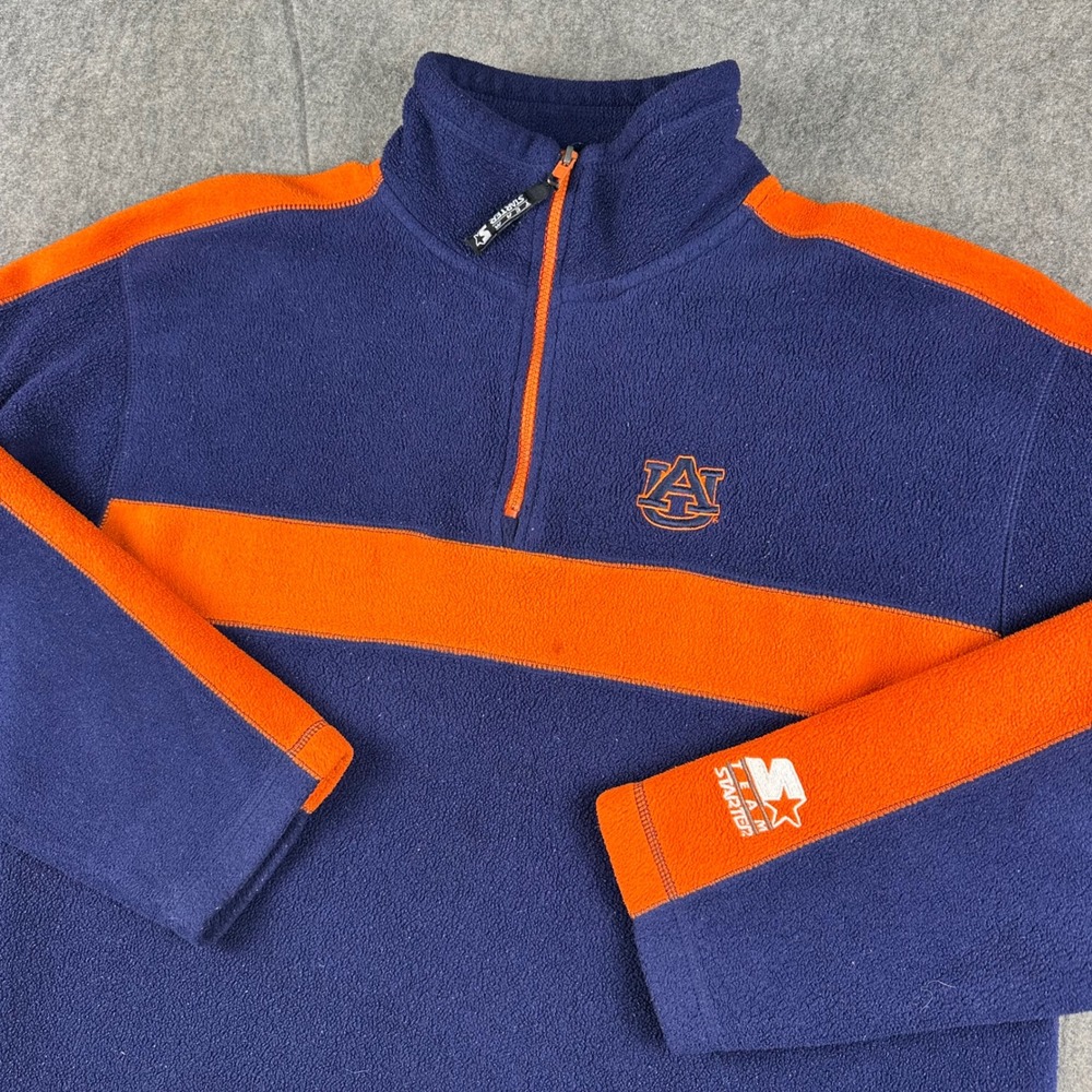 Vintage Starter Auburn Tigers Fleece‎ Pullover 1/4 Zip Men's Size Large FLAW*